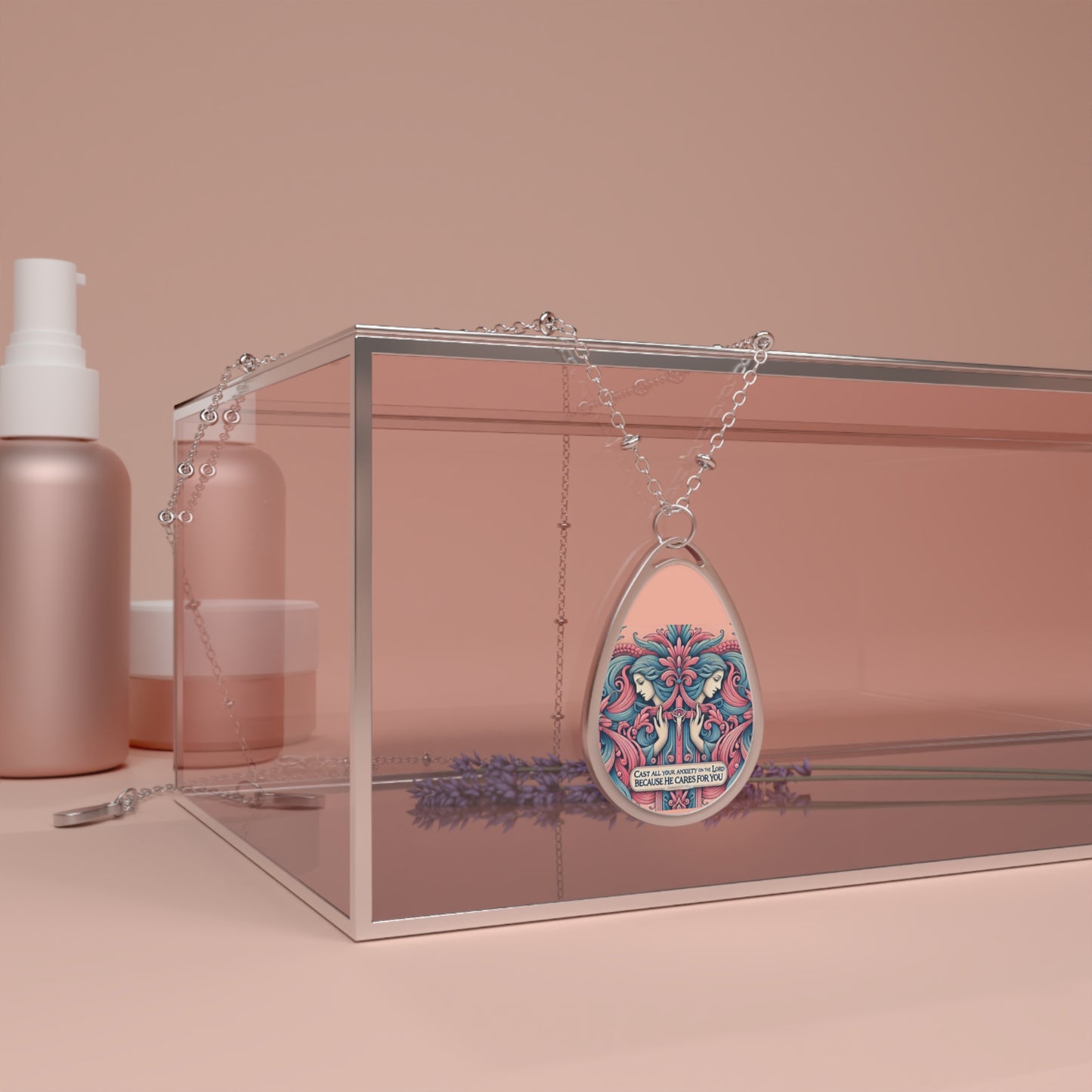 Cast all your anxiety on the lord - Inspirational Oval Necklace for Meaningful Connections