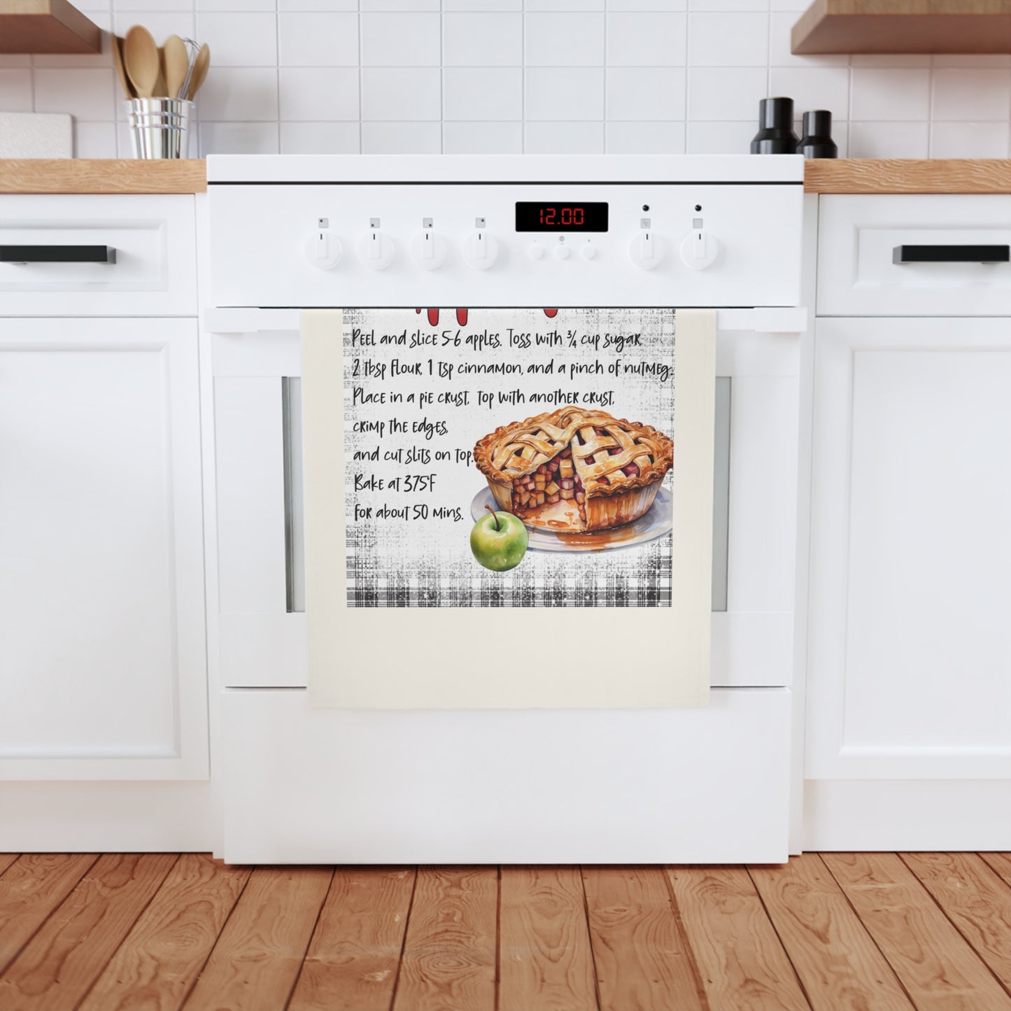 Charming Apple Pie Recipe Cotton Tea Towel - Perfect Kitchen Gift for Bakers
