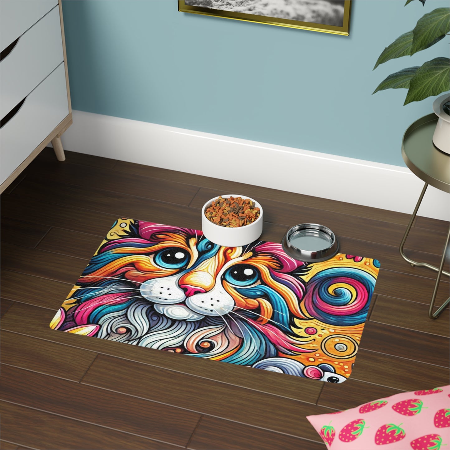 Vibrant Cat Food Mat | Colorful Pet Feeding Mat | 12x18 Anti-Slip Design