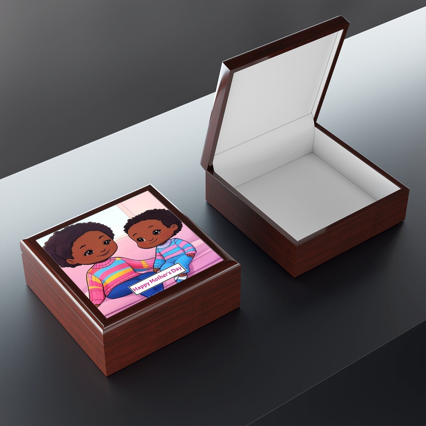 Mother's Day Jewelry Box with Cute Mother & Child Design