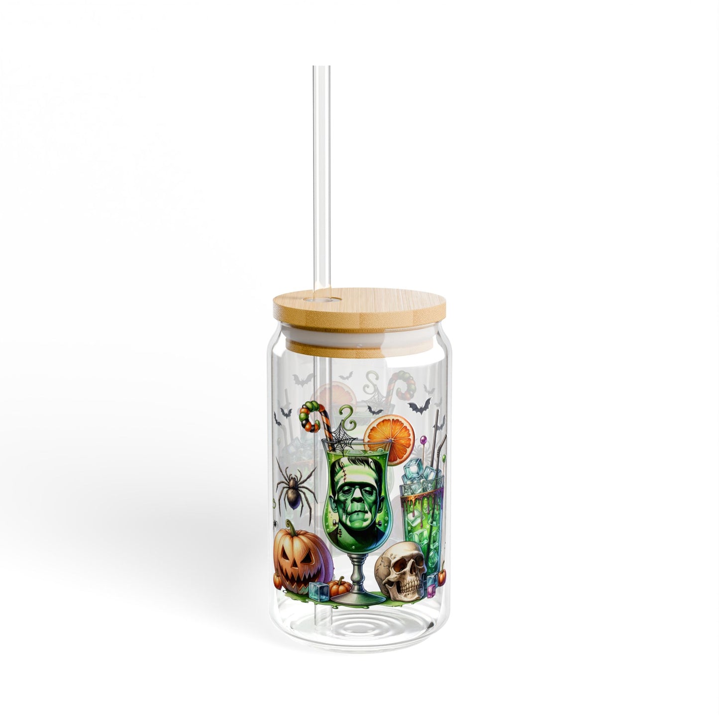 Frankenstein-Halloween Themed Sipper Glass (16oz) - Spooky Decor for Parties & Gatherings