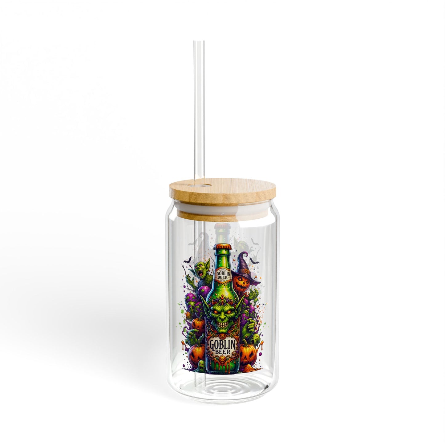 Goblin Beer Halloween-themed Sipper Glass with Straw - 16oz Design