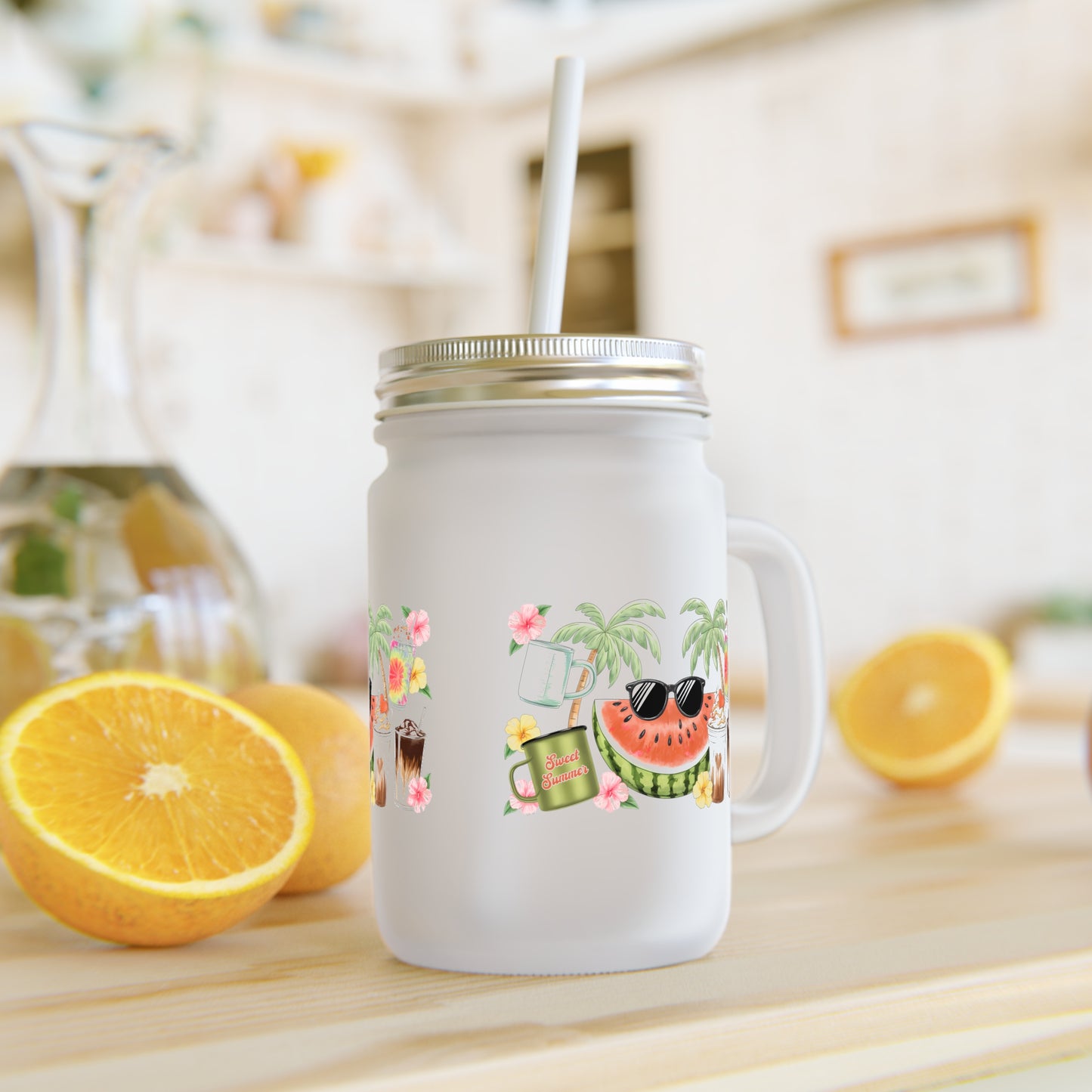 Sweet Summer Tropical Themed Mason Jar with Straw - Perfect for Summer Sips & Parties