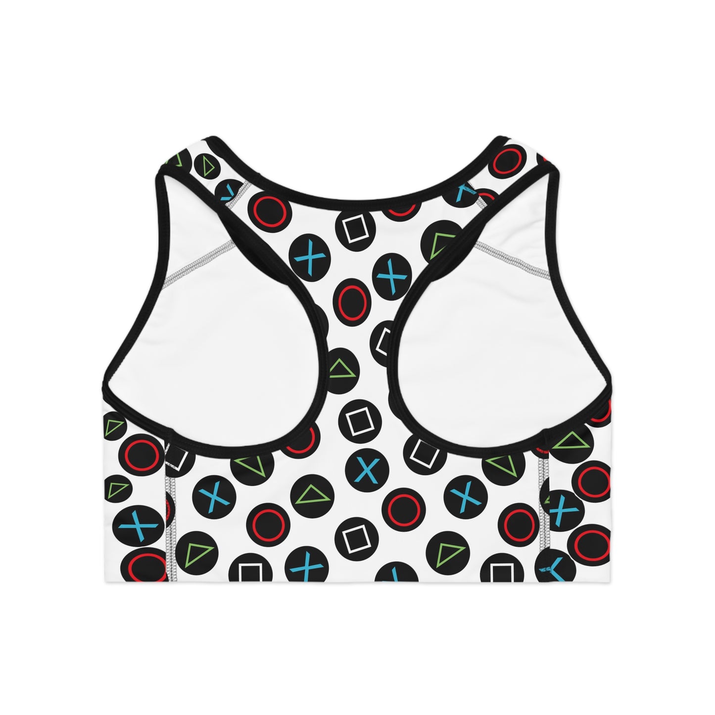 Playful Video Game Controller Patterned Sports Bra for Active Lifestyle