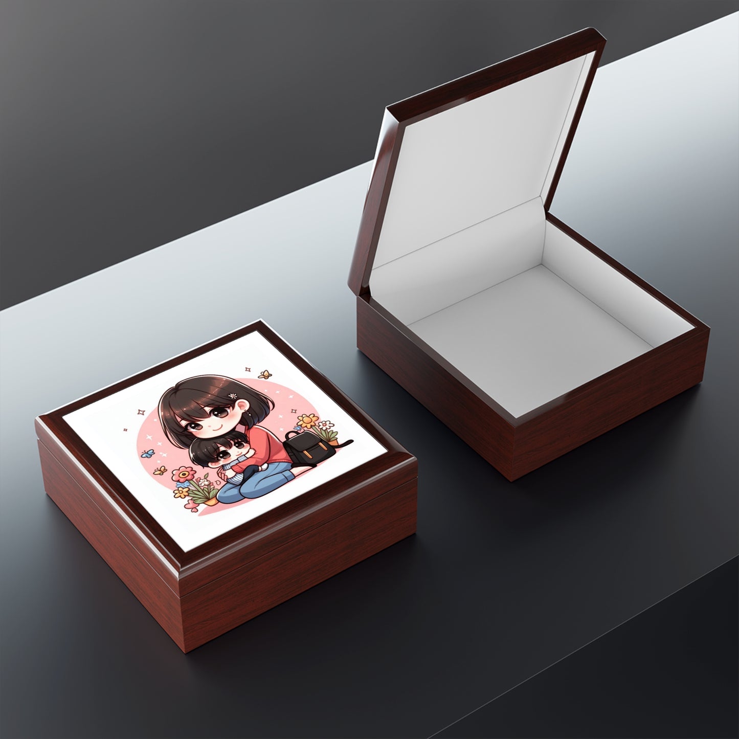 Charming Mother-Child Jewelry Box with Cute Illustration