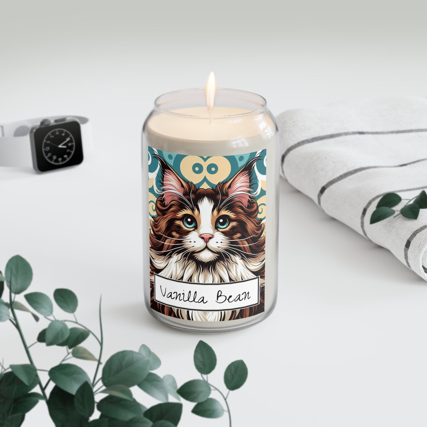 Colorful Maine Coon Cat Vanilla Bean Scented Candle - 13.75oz
