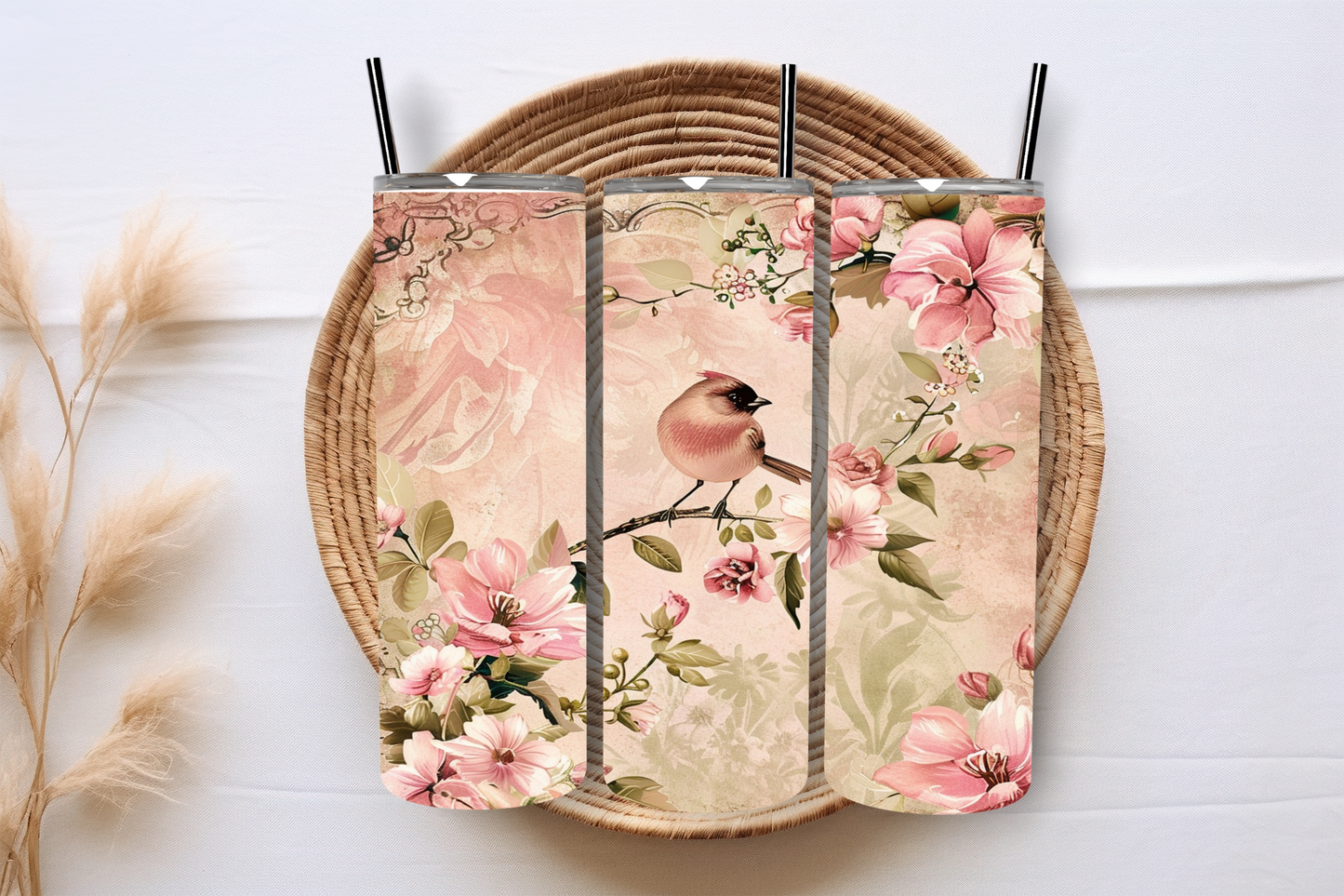 Bird in Pink Floral Garden Tumbler