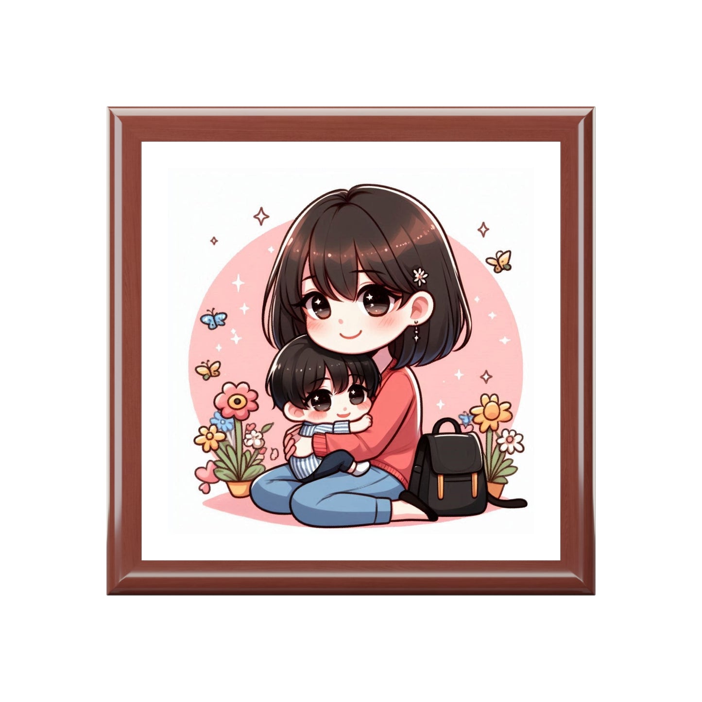 Charming Mother-Child Jewelry Box with Cute Illustration