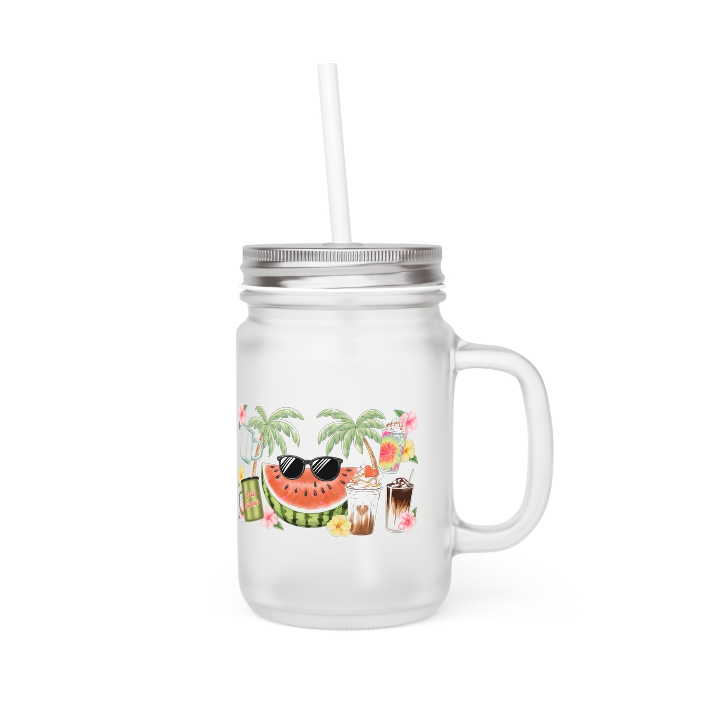 Sweet Summer Tropical Themed Mason Jar with Straw - Perfect for Summer Sips & Parties