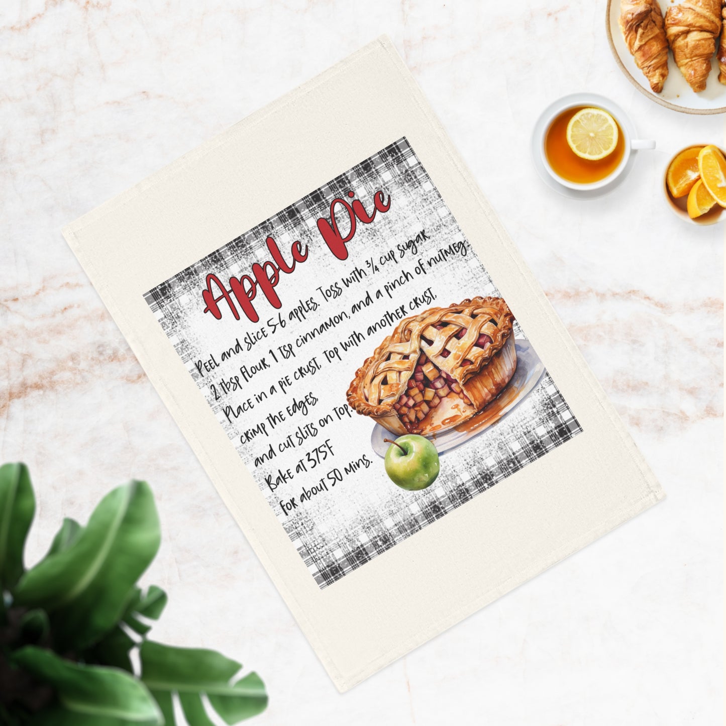 Charming Apple Pie Recipe Cotton Tea Towel - Perfect Kitchen Gift for Bakers