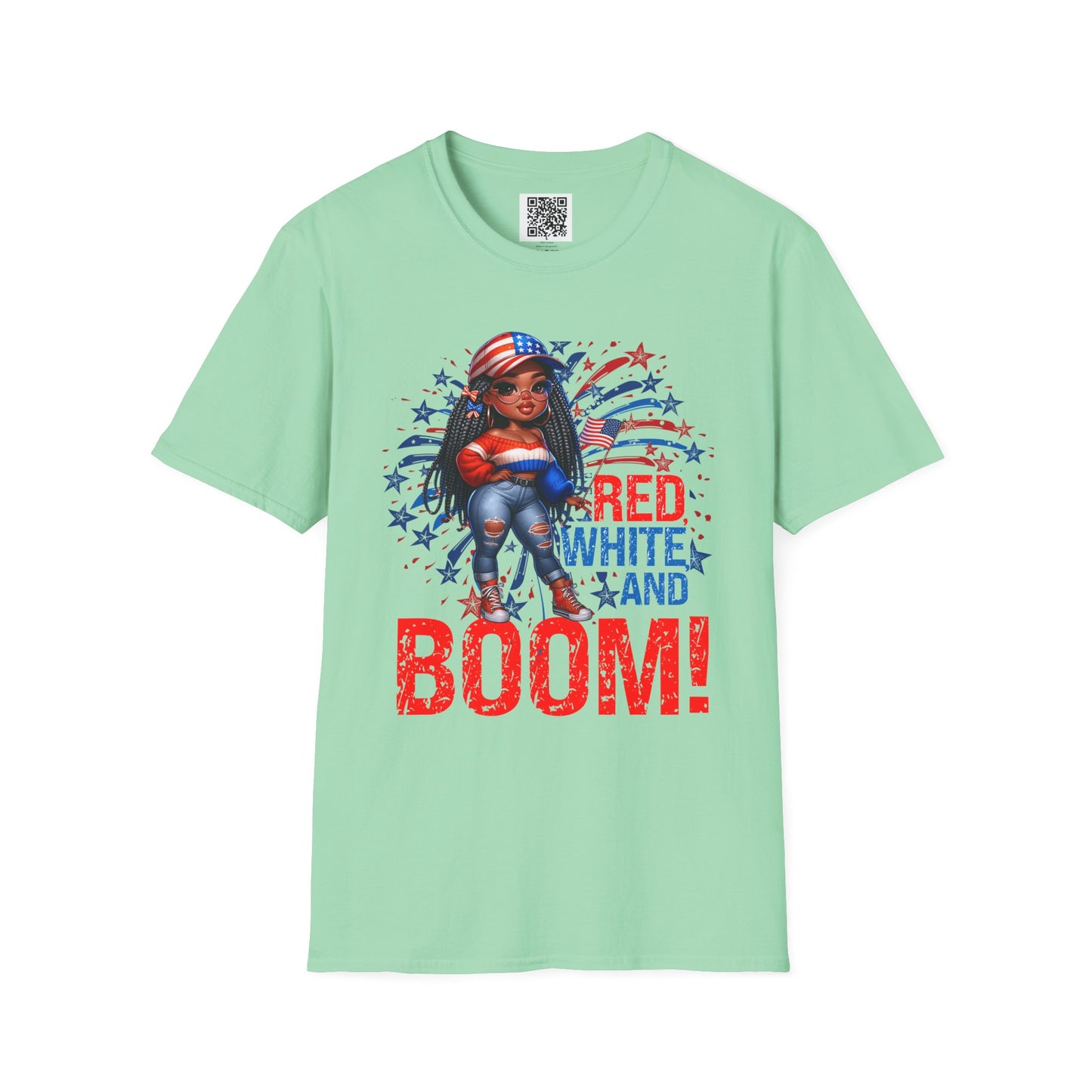 Red, White, and Boom! | Unisex Softstyle T-Shirt for 4th of July Celebrations