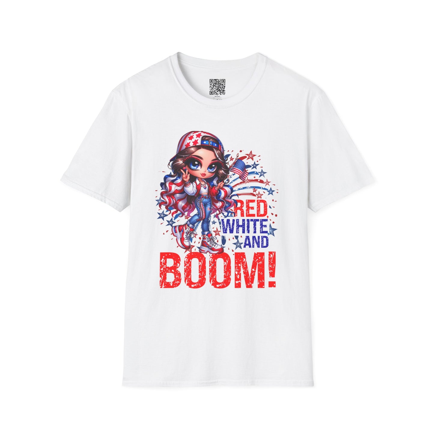 Red, White & Boom! | Unisex Softstyle T-Shirt for Independence Day Celebrations