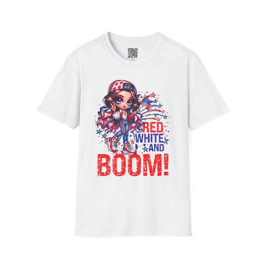 Red, White & Boom! | Unisex Softstyle T-Shirt for Independence Day Celebrations