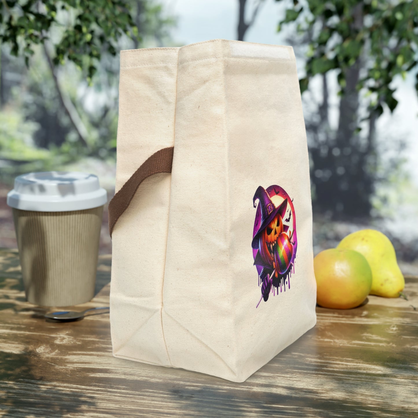 Jack o Lantern Spooky Halloween Canvas Lunch Bag, Trick or Treat Bag, Eco-Friendly Lunch Box