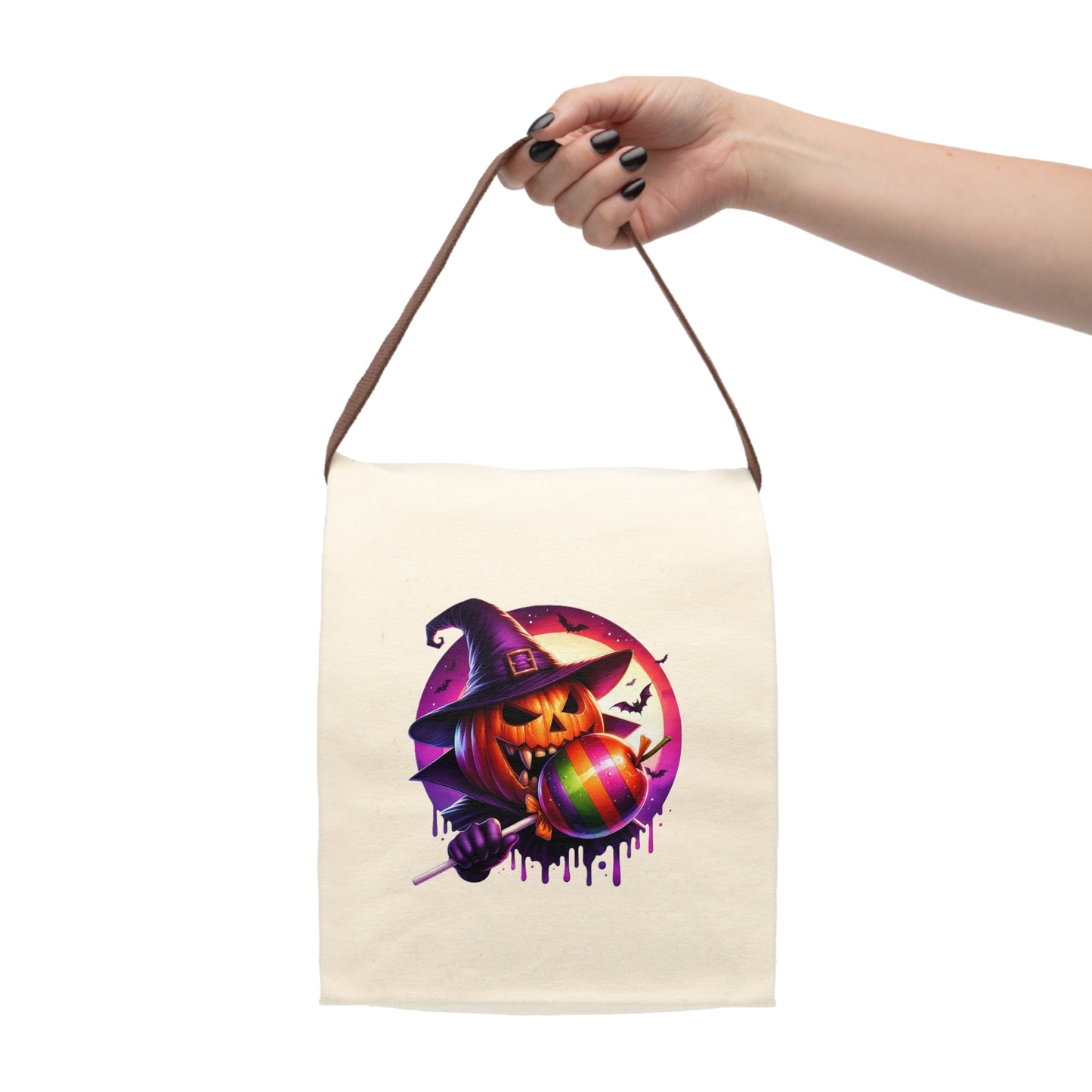 Jack o Lantern Spooky Halloween Canvas Lunch Bag, Trick or Treat Bag, Eco-Friendly Lunch Box