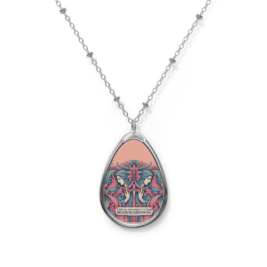 Cast all your anxiety on the lord - Inspirational Oval Necklace for Meaningful Connections