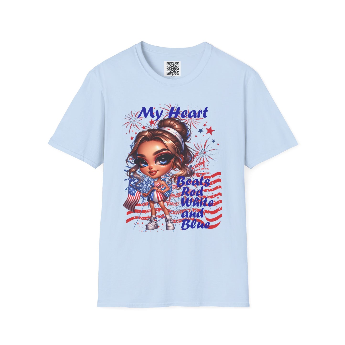 My Heart Beats Red, White and Blue | Patriotic Unisex Softstyle T-Shirt