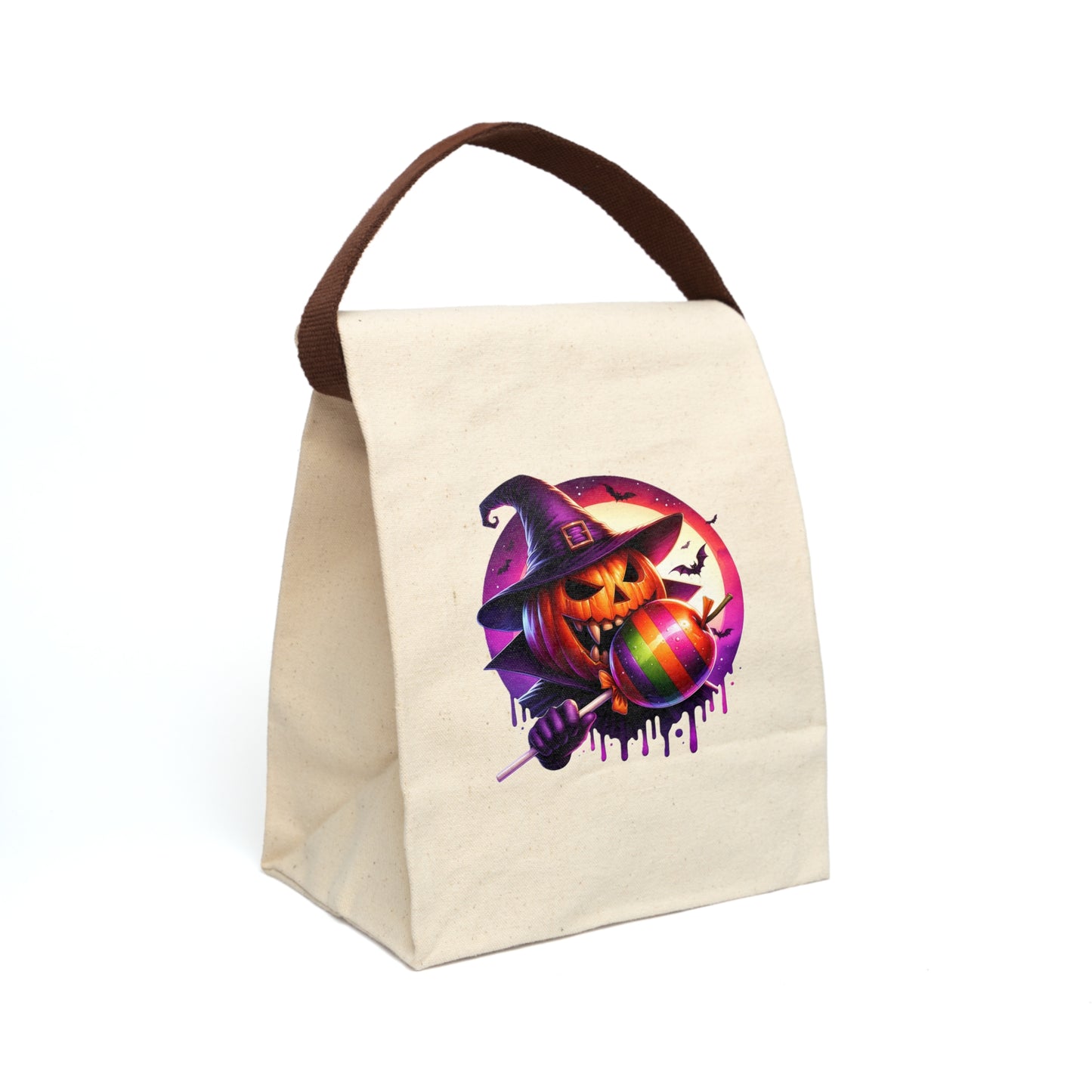 Jack o Lantern Spooky Halloween Canvas Lunch Bag, Trick or Treat Bag, Eco-Friendly Lunch Box