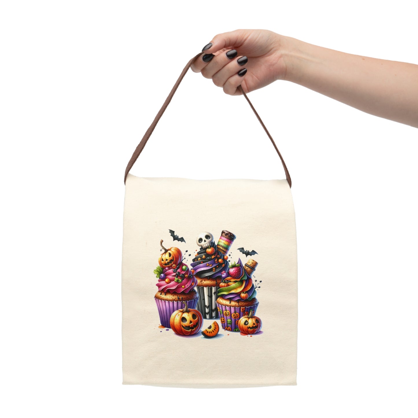 Halloween Spooky Cupcake Design Themed Canvas Lunch Bag with Strap