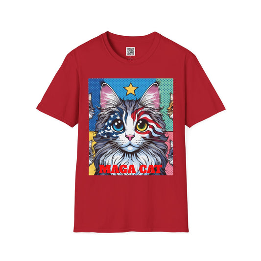 Patriotic MAGA Cat | Unisex Softstyle T-Shirt - Fun Tee for Cat Lovers