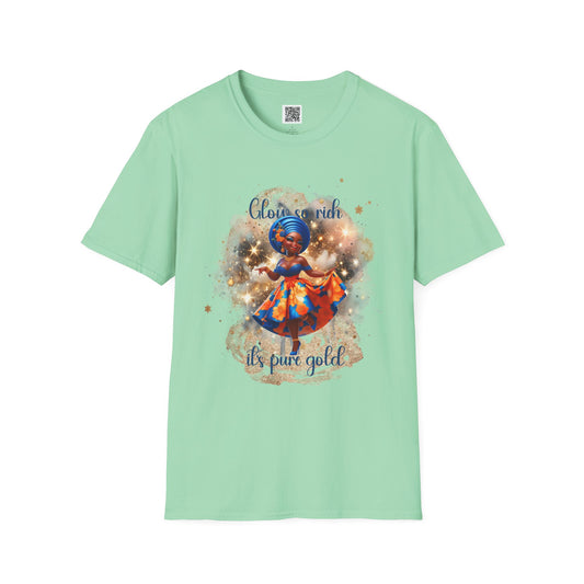 Glow So Rich Pure Gold | Unisex Softstyle T-Shirt - Celebrate Culture and Confidence