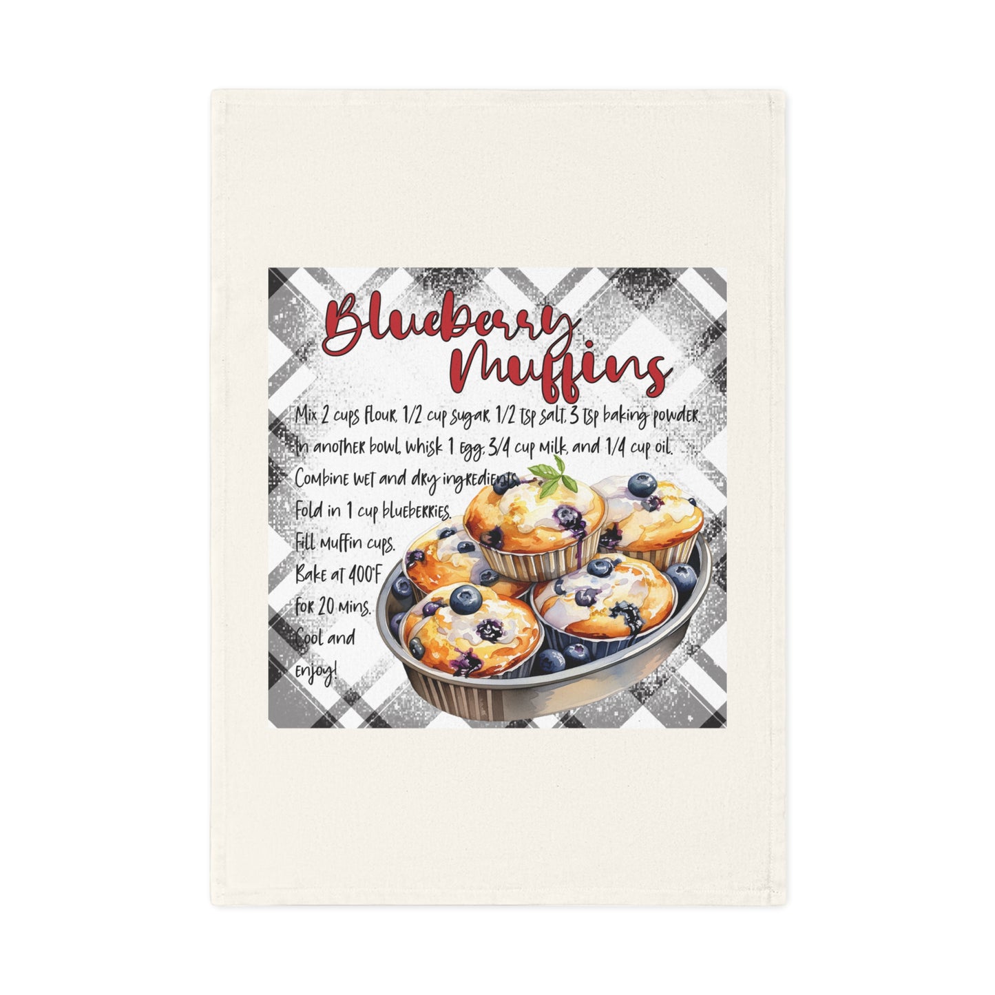 Blueberry Muffins Recipe Cotton Tea Towel | Charming Kitchen Decor for Baking Enthusiasts | Perfect Gift for Housewarming and Holidays