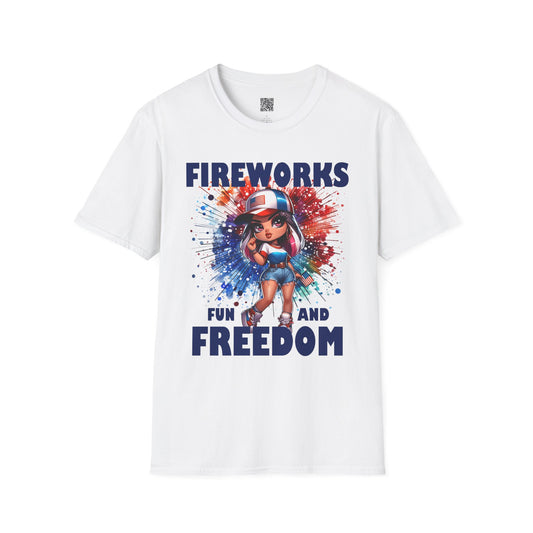 Fireworks Fun and Freedom Unisex Softstyle T-Shirt