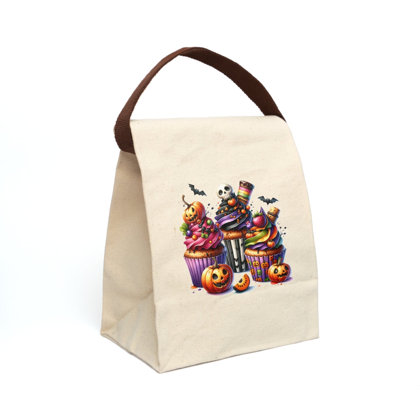 Halloween Spooky Cupcake Design Themed Canvas Lunch Bag with Strap