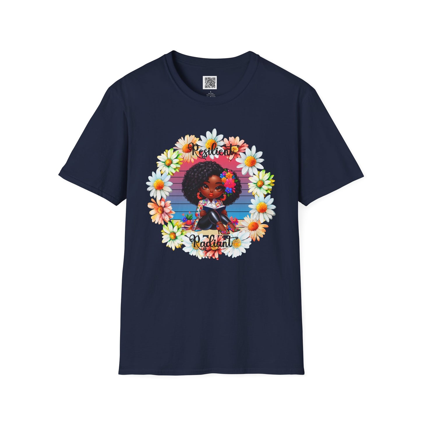 Resilient & Radiant Unisex Softstyle T-Shirt - Floral Design, Empowering Message