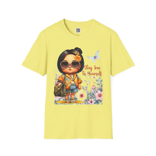 Stay True to Yourself | Unisex Softstyle T-Shirt - Floral Design & Empowering Message