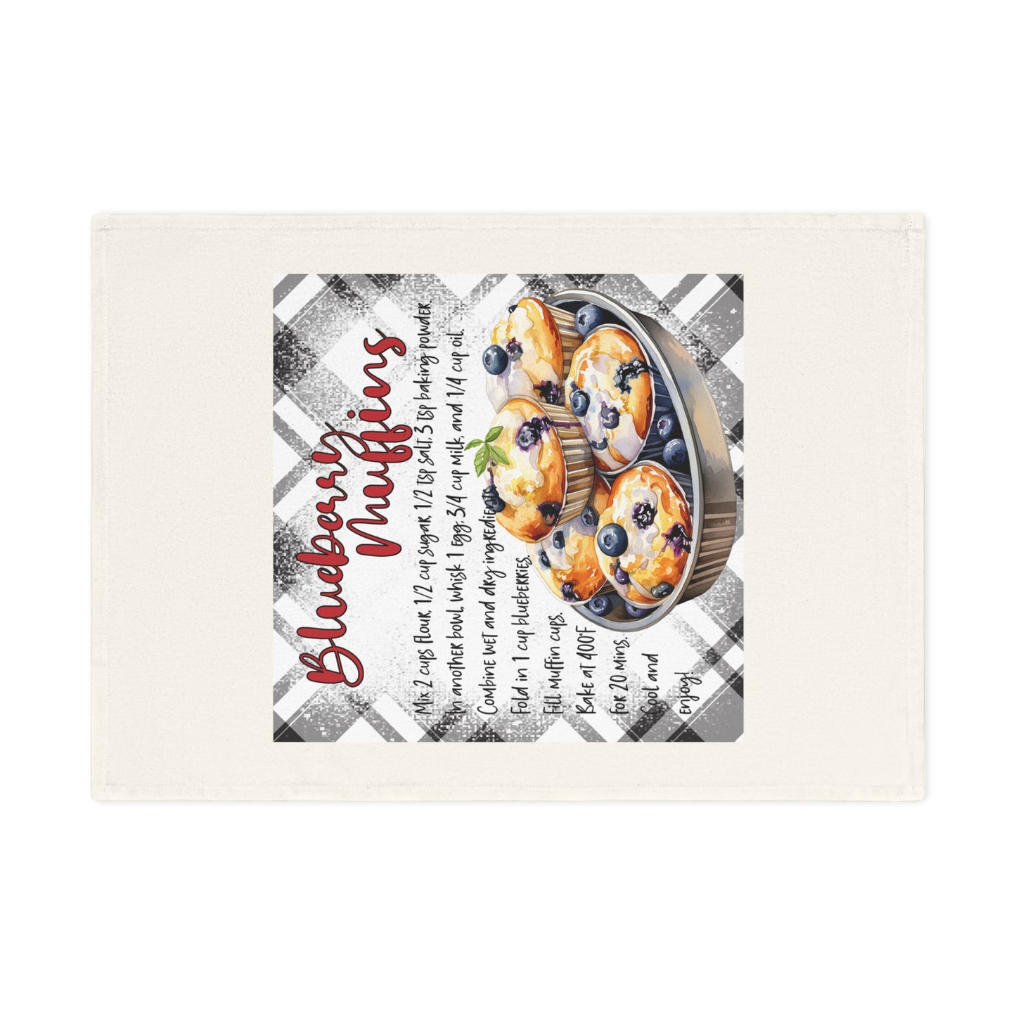 Blueberry Muffins Recipe Cotton Tea Towel | Charming Kitchen Decor for Baking Enthusiasts | Perfect Gift for Housewarming and Holidays