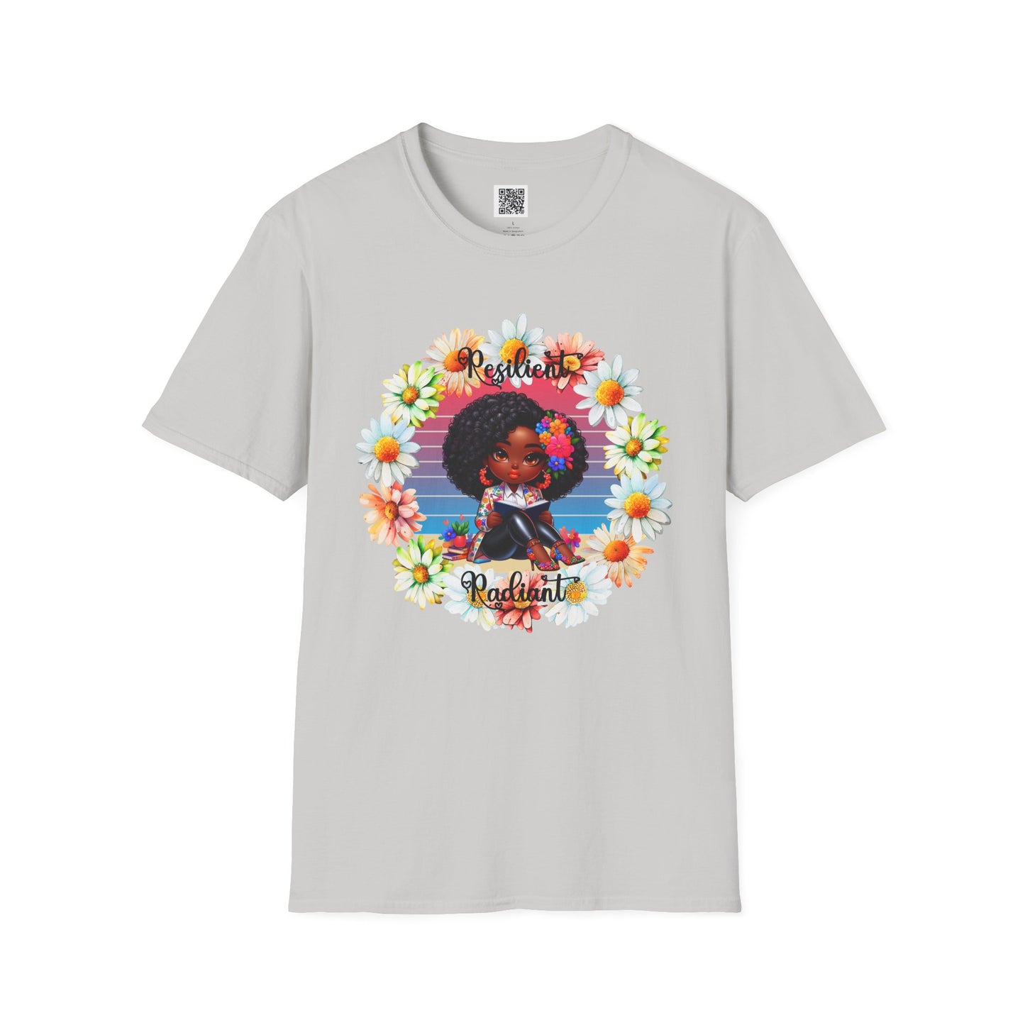 Resilient & Radiant Unisex Softstyle T-Shirt - Floral Design, Empowering Message