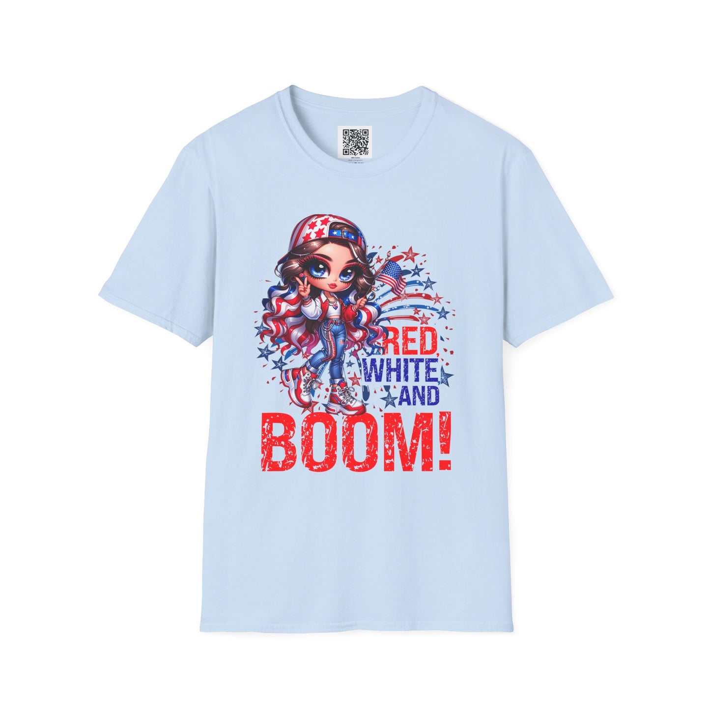 Red, White & Boom! | Unisex Softstyle T-Shirt for Independence Day Celebrations