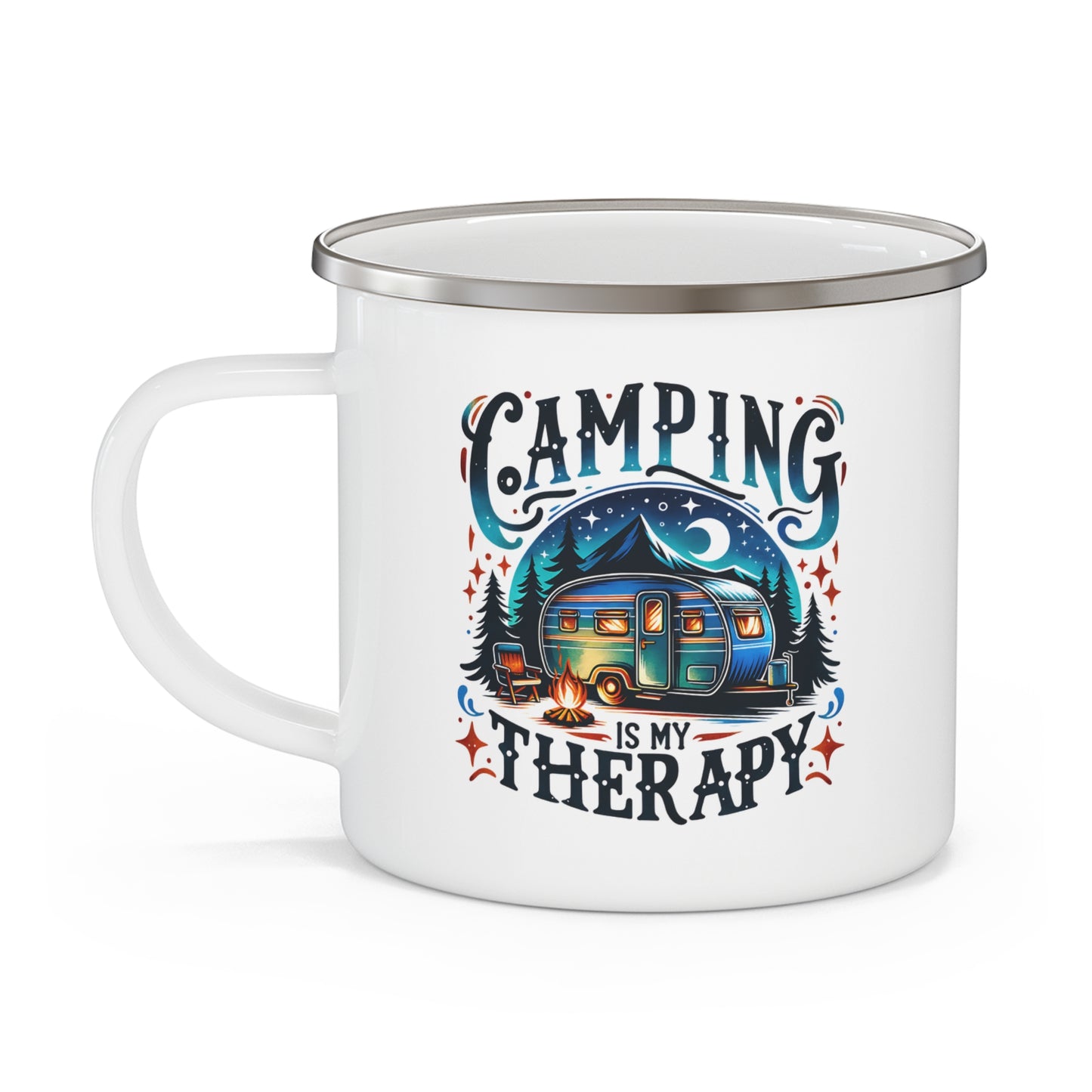 Camping Is My Therapy Enamel Mug - Perfect for Outdoor Lovers and Nature Enthusiasts