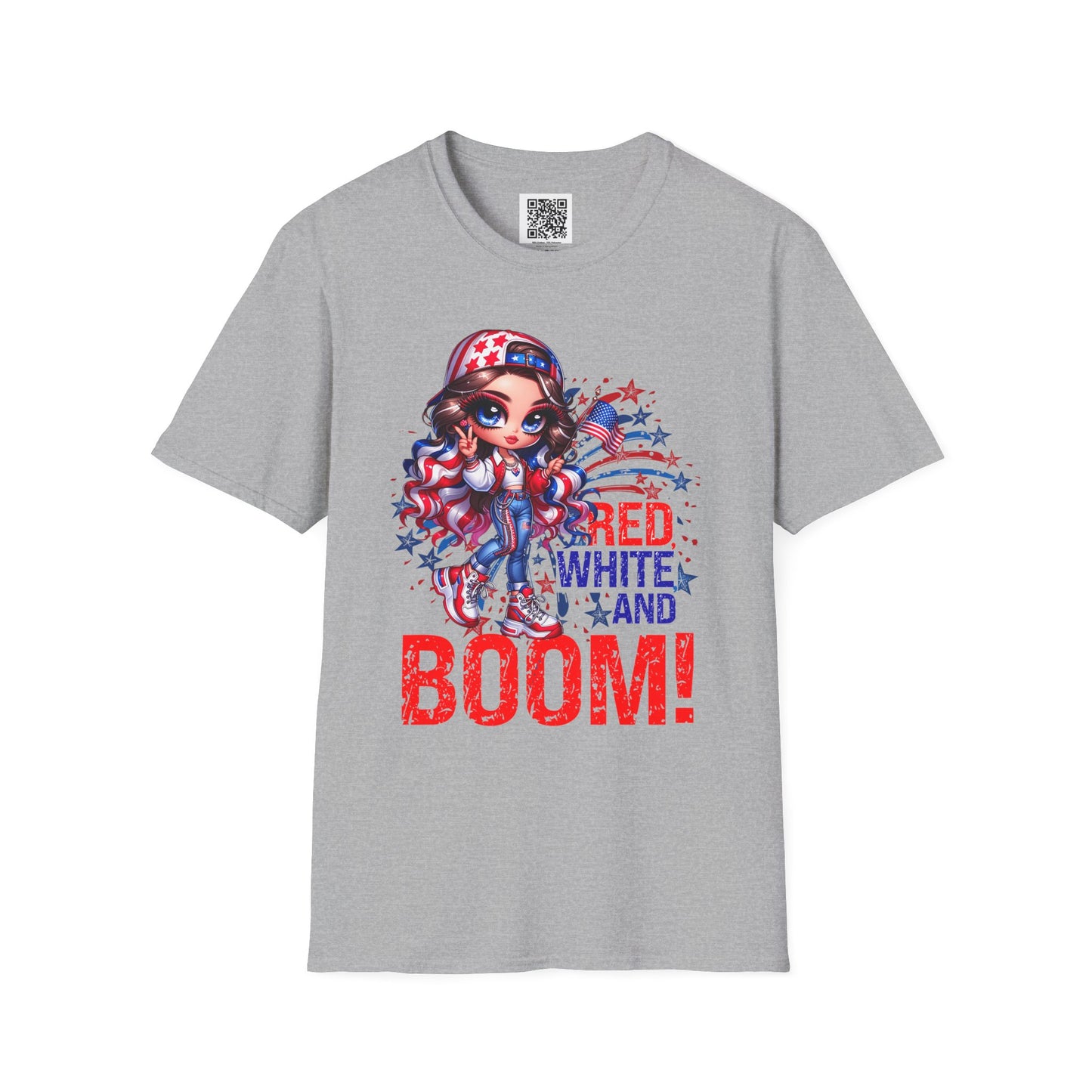 Red, White & Boom! | Unisex Softstyle T-Shirt for Independence Day Celebrations