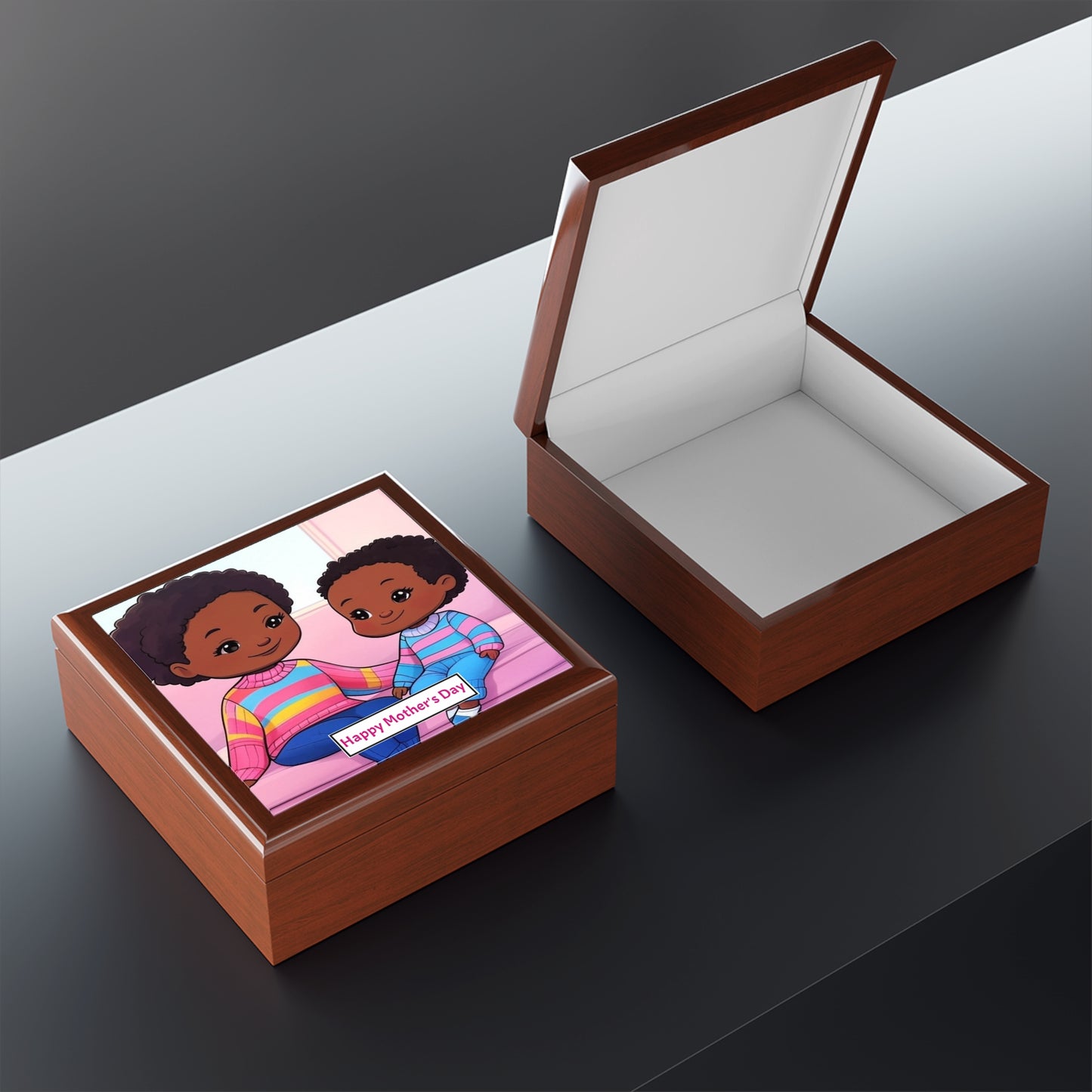 Mother's Day Jewelry Box with Cute Mother & Child Design