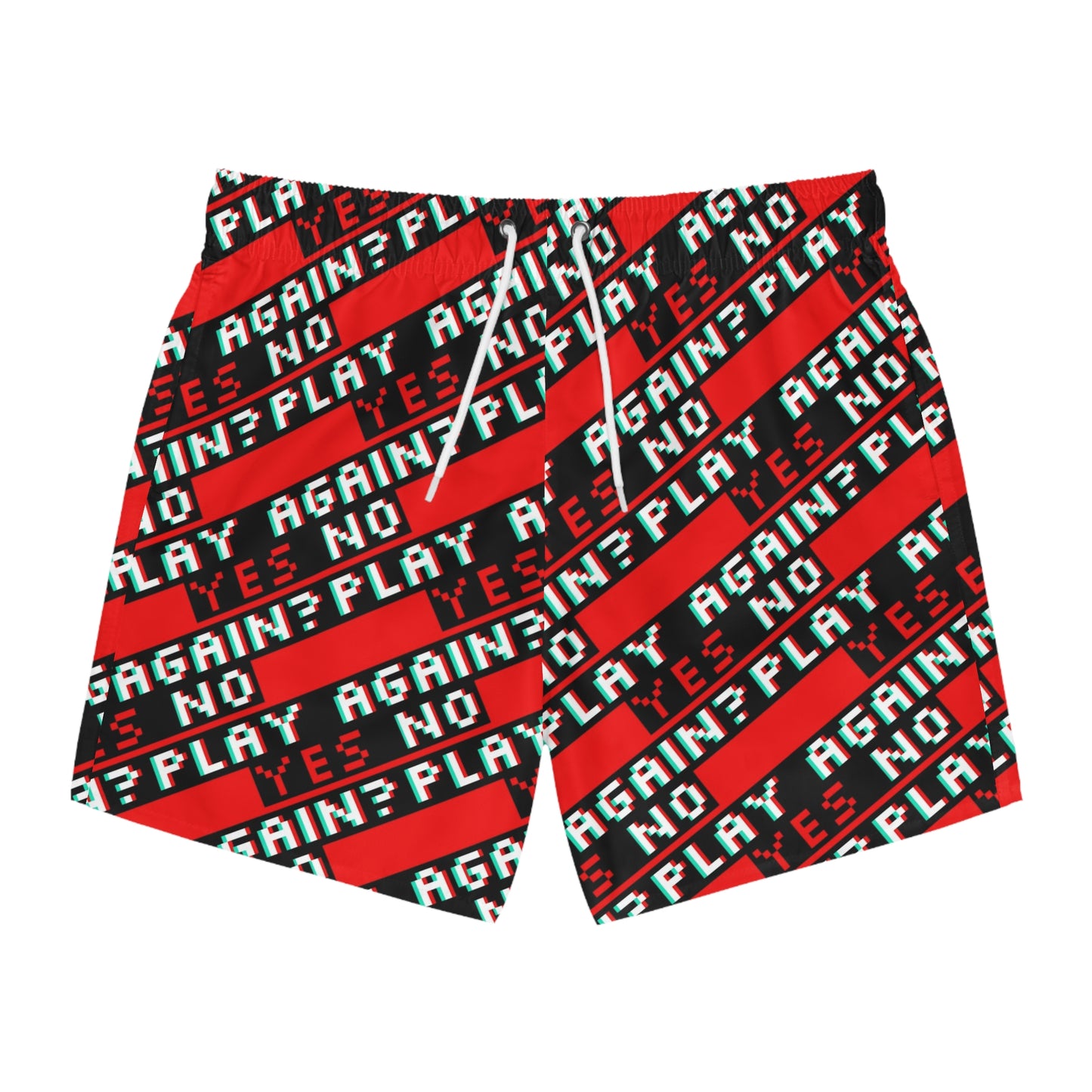 Retro Gamer Swim Trunks - Play Again? Yes/No Design