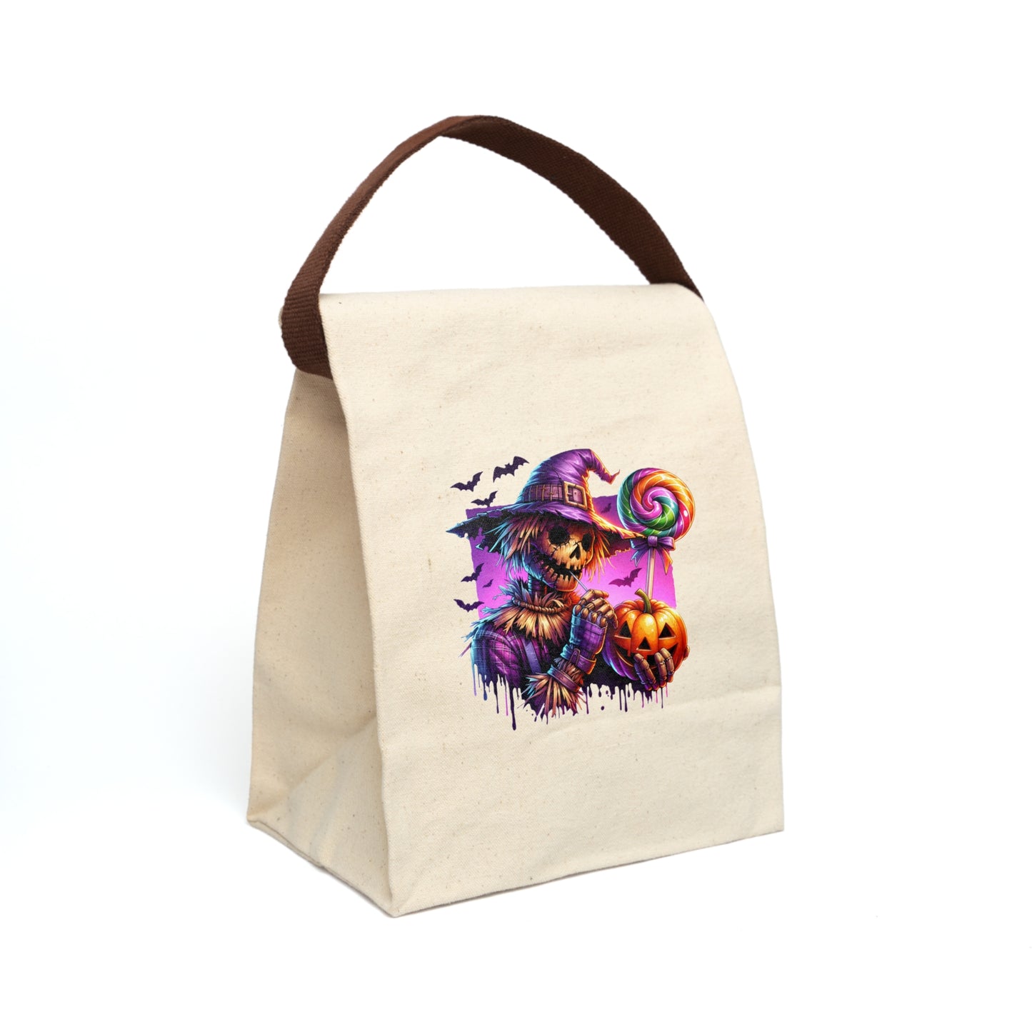 Halloween Themed Canvas Lunch Bag with Strap - Spooky Scarecrow Design