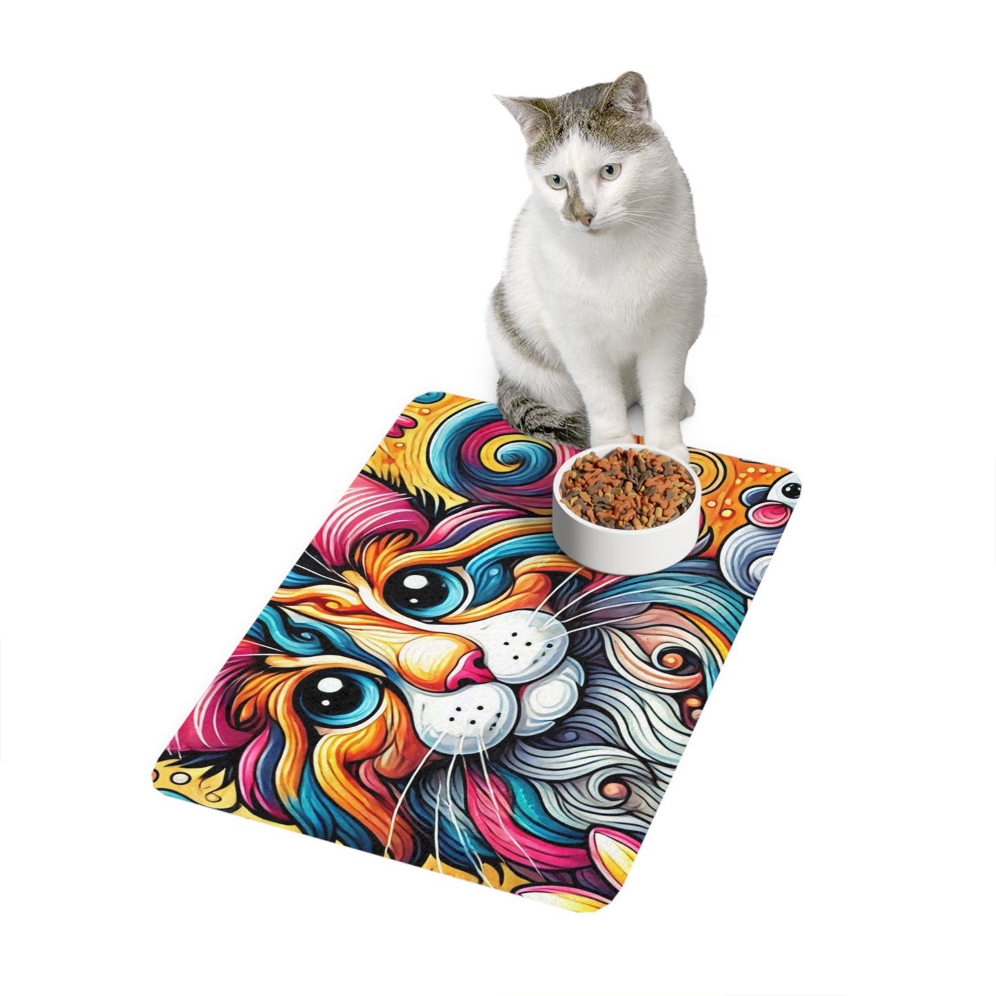 Vibrant Cat Food Mat | Colorful Pet Feeding Mat | 12x18 Anti-Slip Design