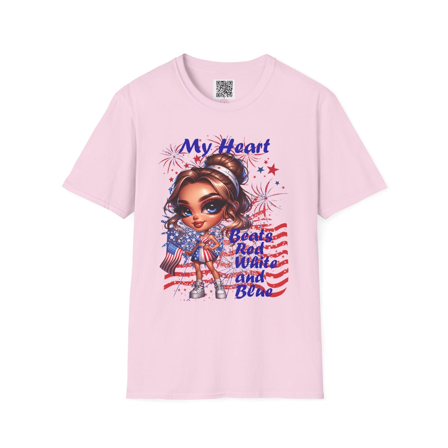 My Heart Beats Red, White and Blue | Patriotic Unisex Softstyle T-Shirt
