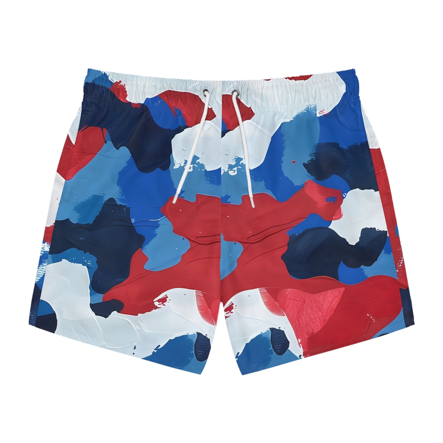Patriotic Camo Swim Trunks - Bold Red, White & Blue Design for Summer Fun