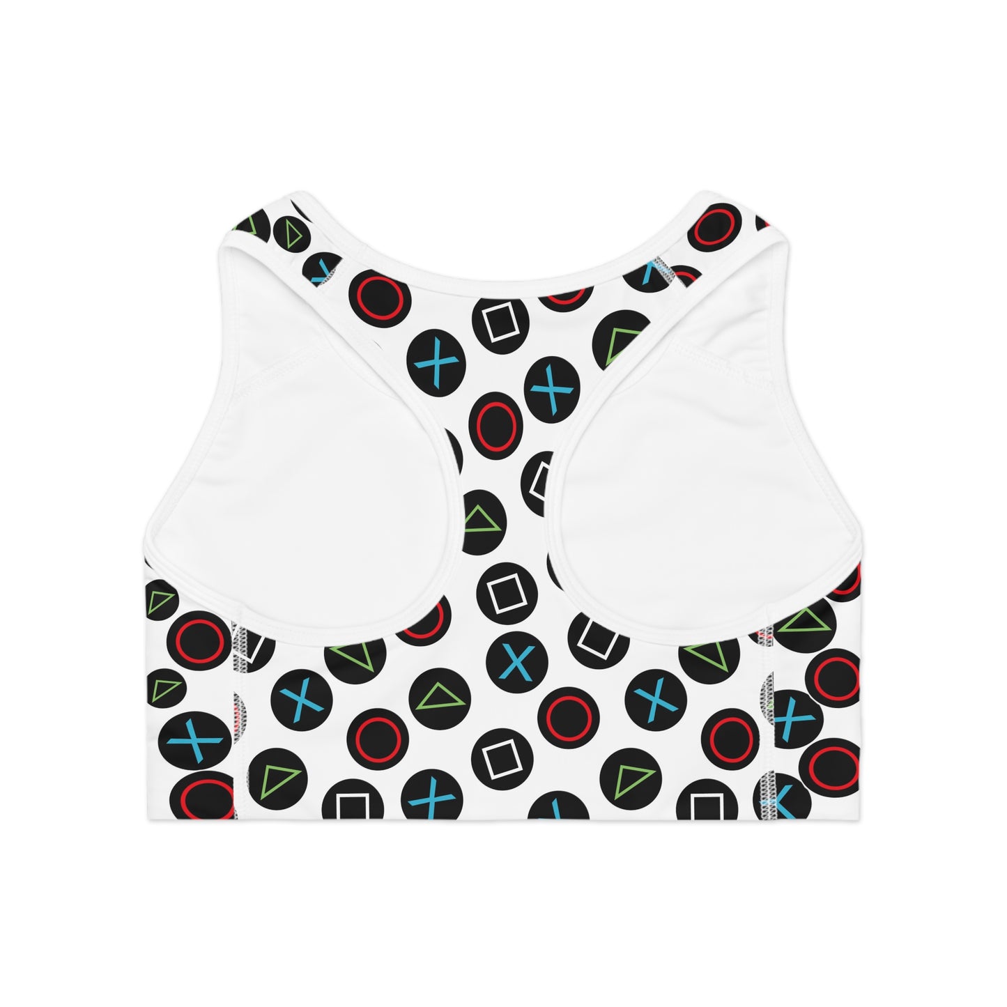 Playful Video Game Controller Patterned Sports Bra for Active Lifestyle