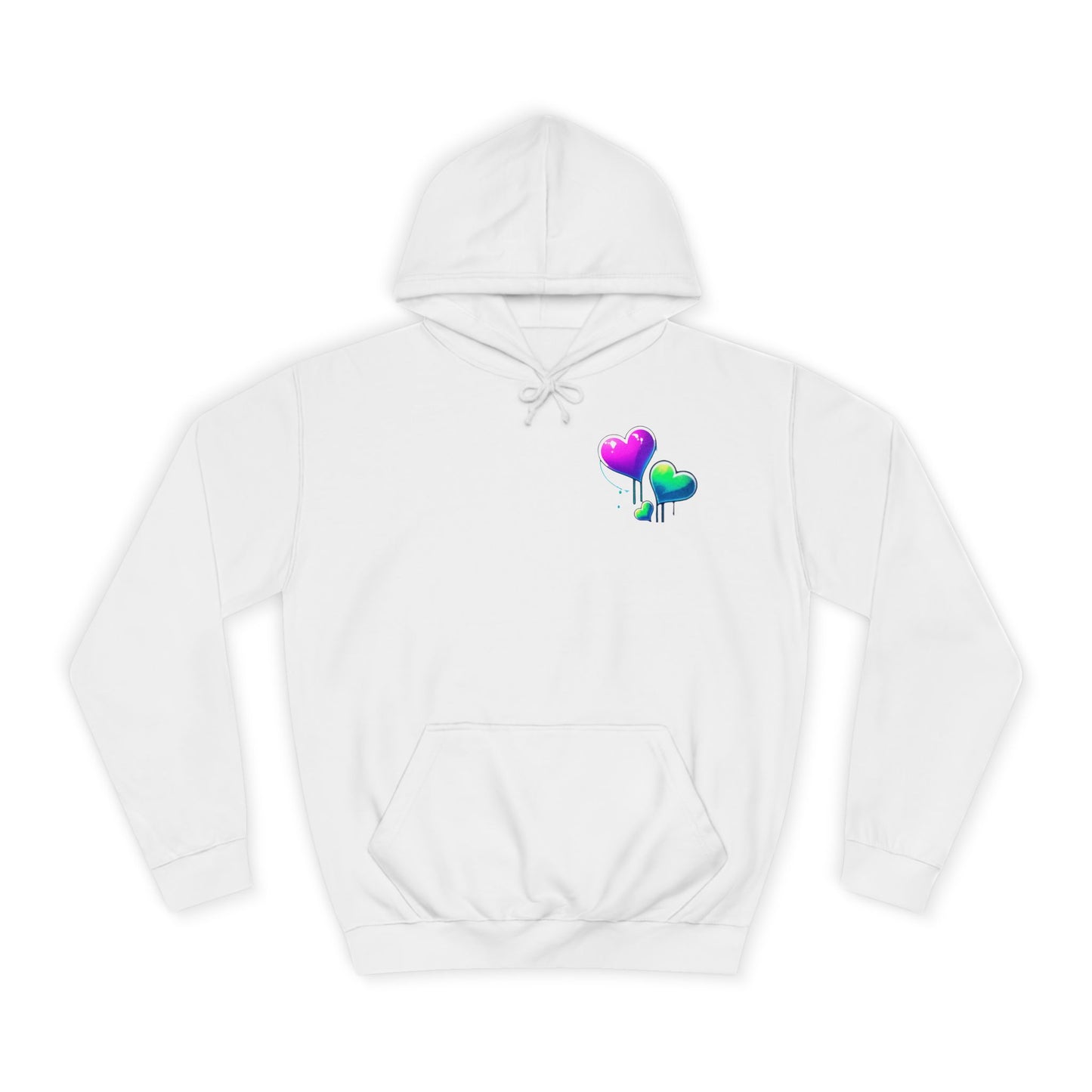 College Hoodie with Love Graphic - Trendy Heart Design, Perfect for Everyday Comfort and Special Occasions