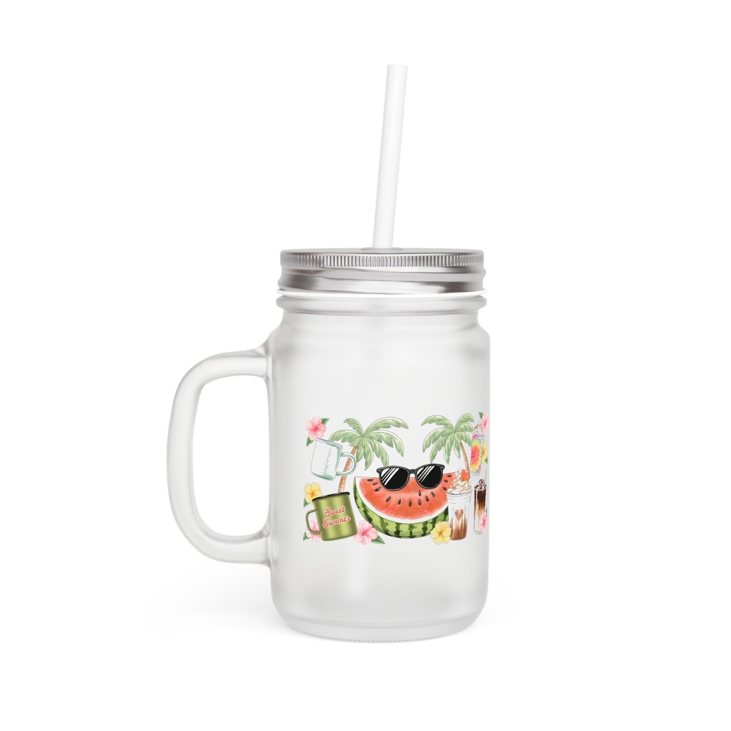 Sweet Summer Tropical Themed Mason Jar with Straw - Perfect for Summer Sips & Parties