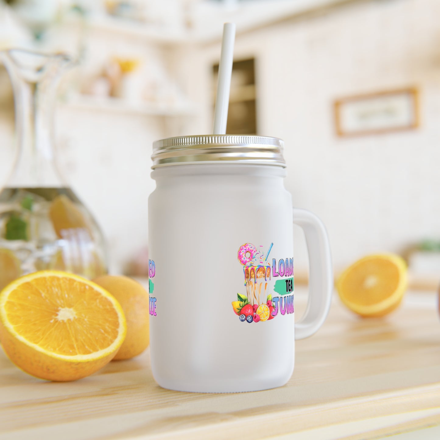Loaded Tea Junkie Mason Jar with Straw - Fun Drinkware for Summer Parties