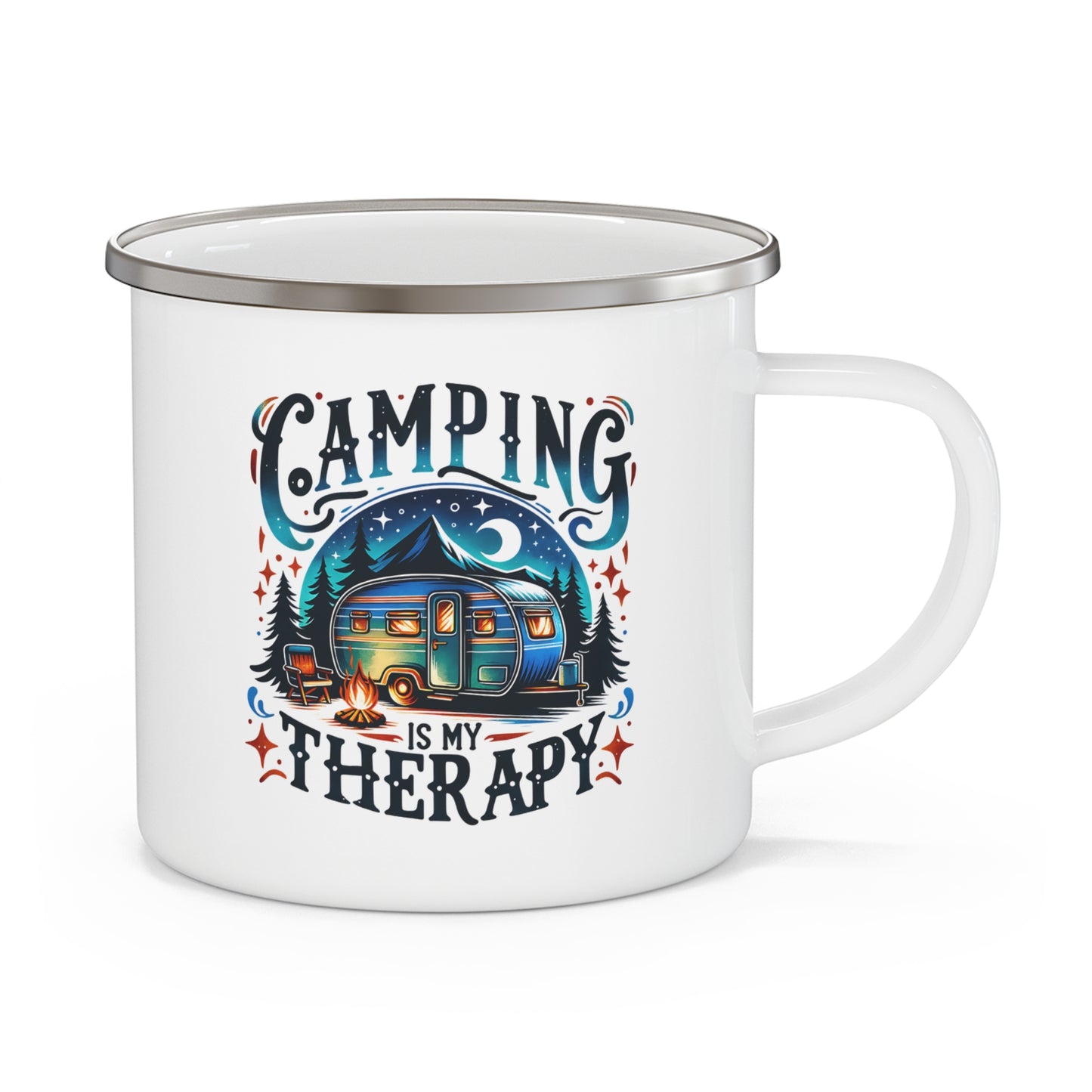 Camping Is My Therapy Enamel Mug - Perfect for Outdoor Lovers and Nature Enthusiasts