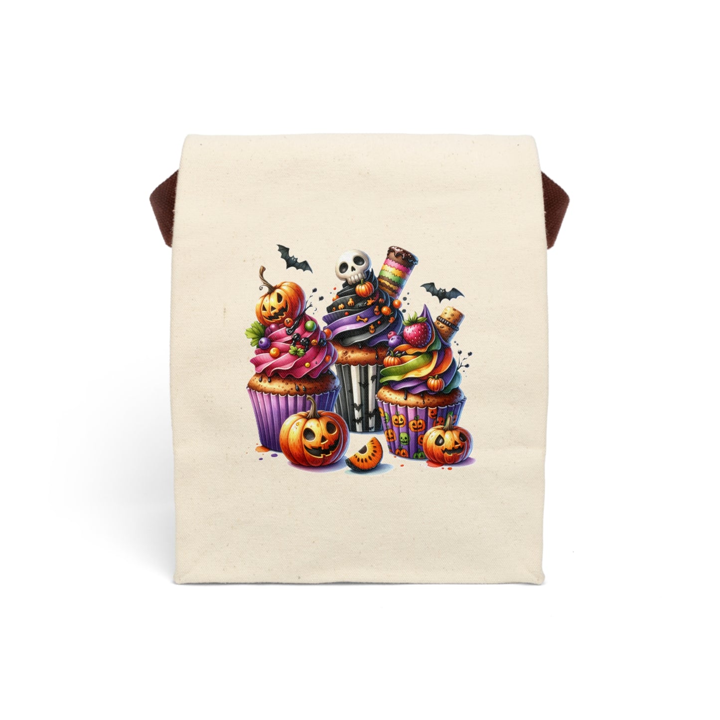 Halloween Spooky Cupcake Design Themed Canvas Lunch Bag with Strap
