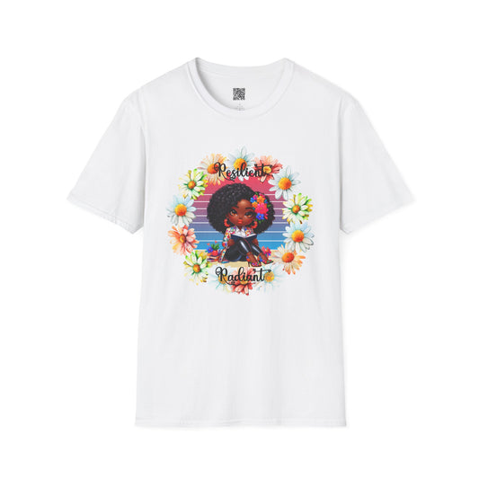 Resilient & Radiant Unisex Softstyle T-Shirt - Floral Design, Empowering Message