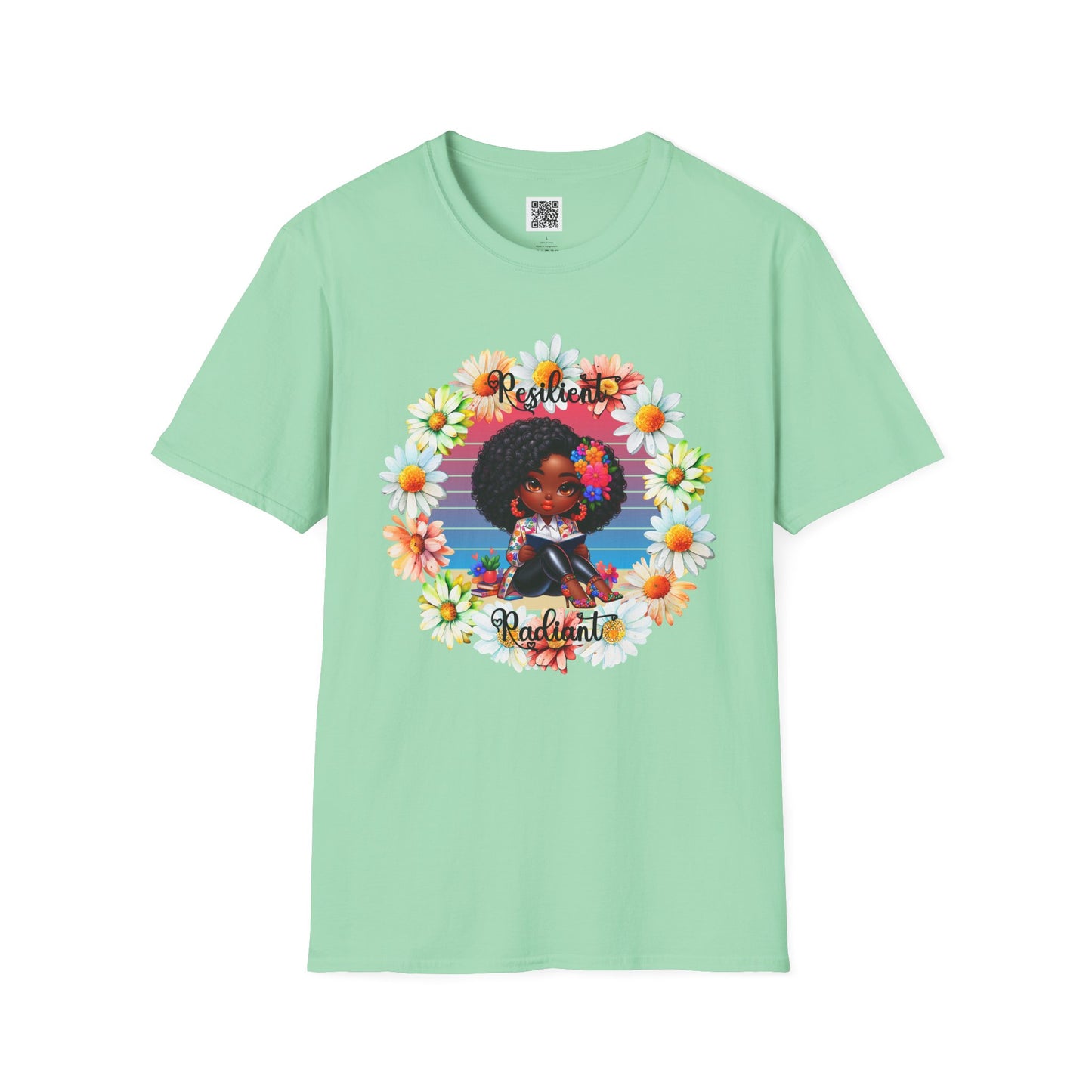 Resilient & Radiant Unisex Softstyle T-Shirt - Floral Design, Empowering Message