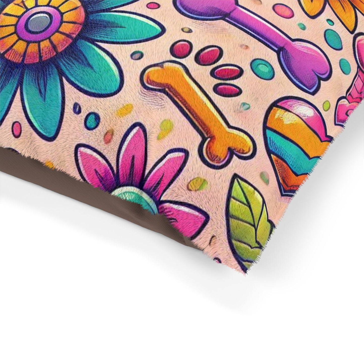 Vibrant Floral Pet Bed with Fun Toy Motif